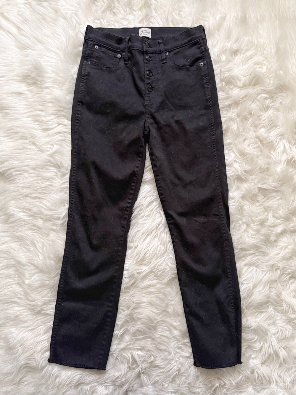J Crew Vintage Straight 9” High Rise Button Fly Black Denim Jeans Size 27